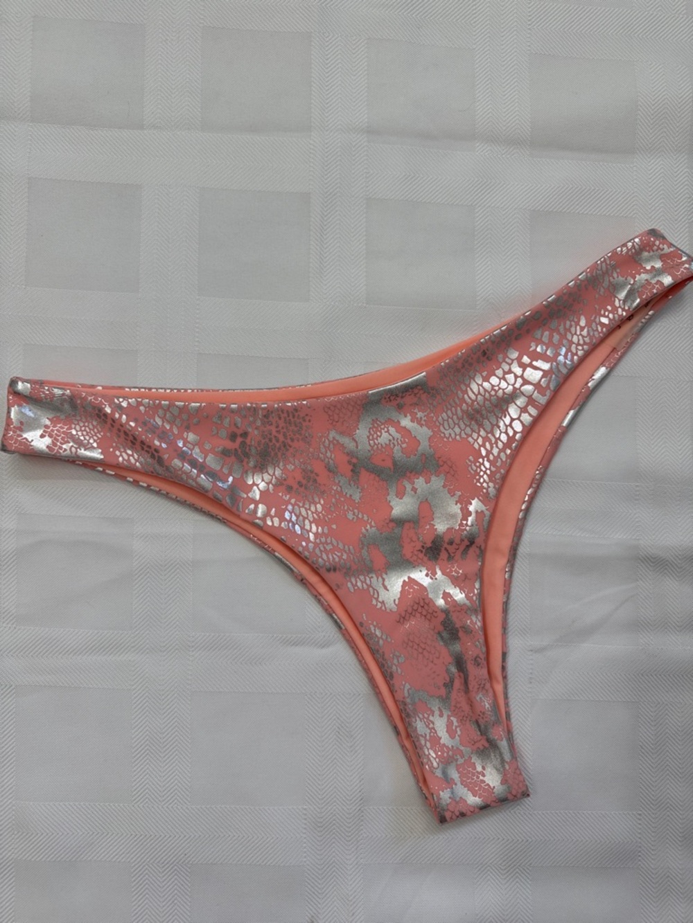 Set of 2 Coral Pink Silver Metallic Bikini Set/Cream Iridescent 1 Pc - Picture 5 of 16